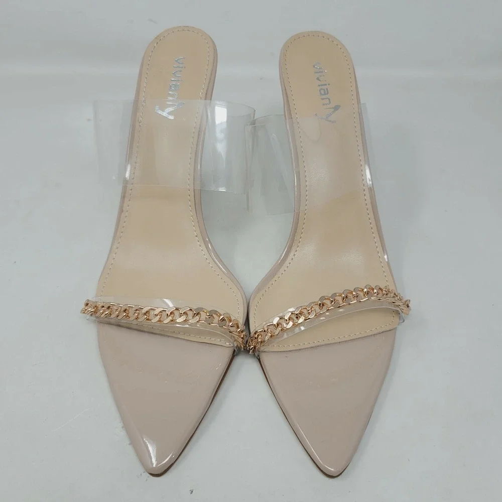 Vivianly Women's Pumps Sz 11 M heeled sandals Pointed Toe Nude Clear